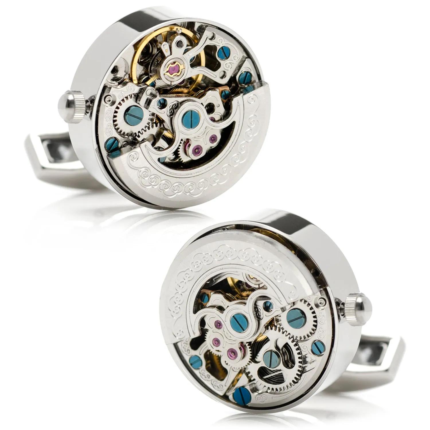 Shop Silver Stainless Steel Kinetic Watch Movement Cufflinks Luxury Cufflinks | Hobbies & Interests Cufflinks