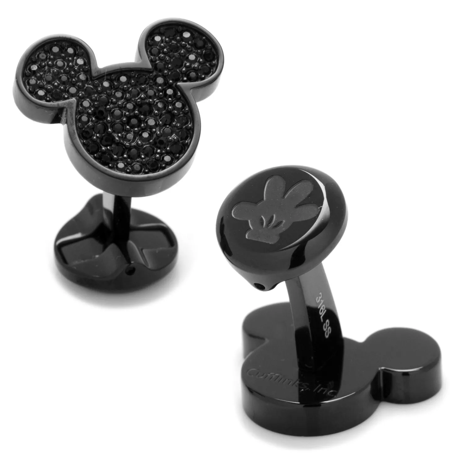 Online Stainless Steel Black Pave Crystal Mickey Mouse Cufflinks Luxury Cufflinks | Movies & Characters Cufflinks