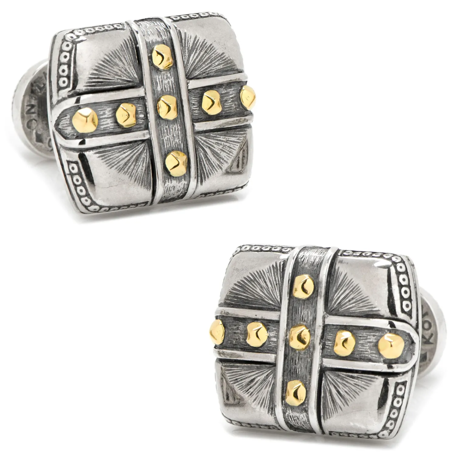 Outlet Sterling Silver & 18K Gold Square Cross Carved Cufflinks Luxury Cufflinks | Hobbies & Interests Cufflinks