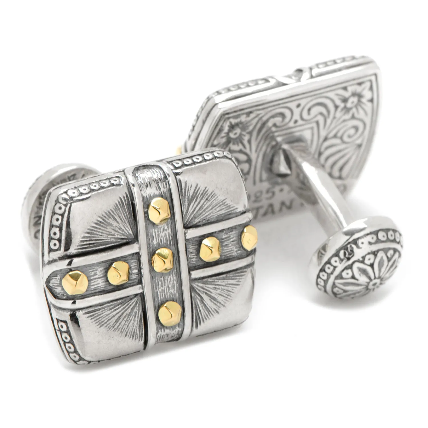 Outlet Sterling Silver & 18K Gold Square Cross Carved Cufflinks Luxury Cufflinks | Hobbies & Interests Cufflinks