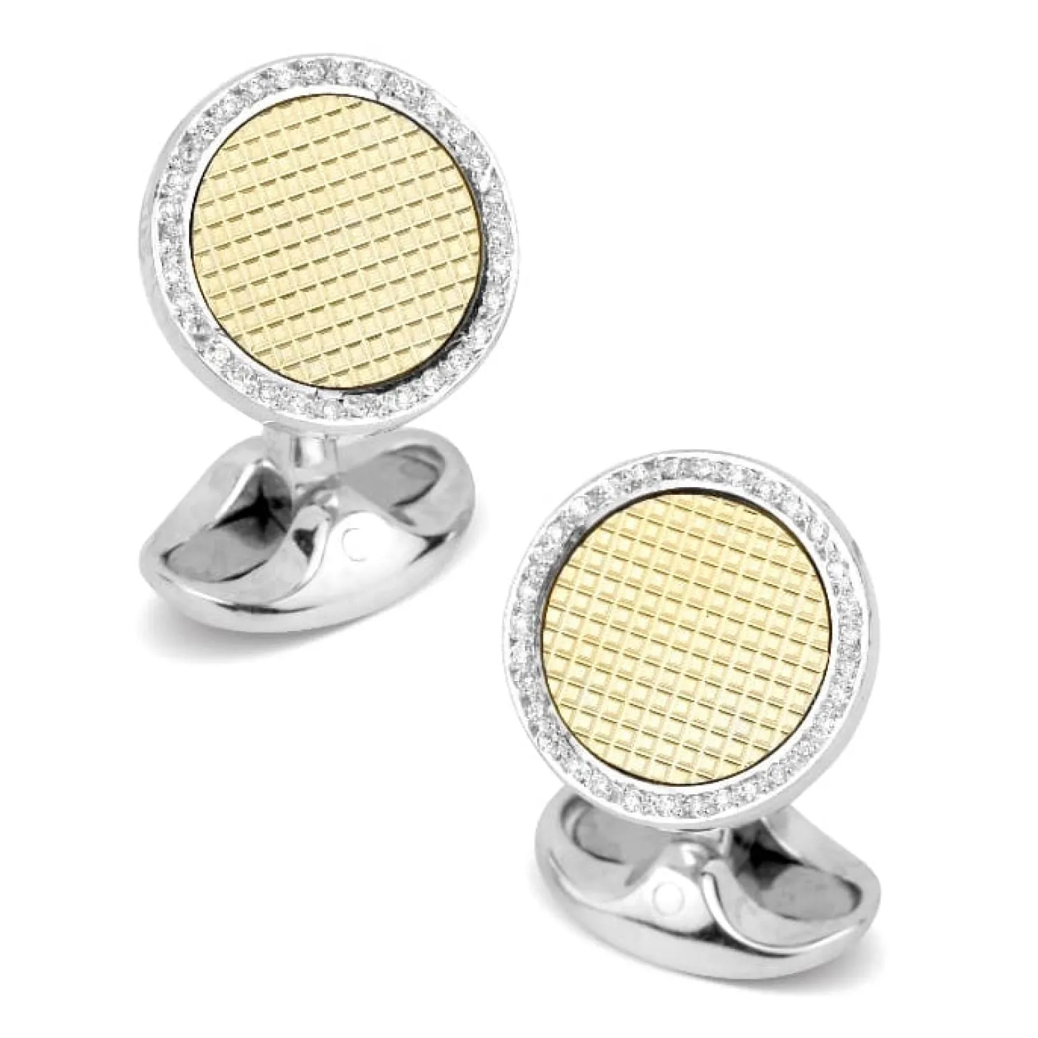 Best Sale Sterling Silver and 18ct Gold Hobnail Cufflinks With Diamond Boarder Luxury Cufflinks | Hobbies & Interests Cufflinks