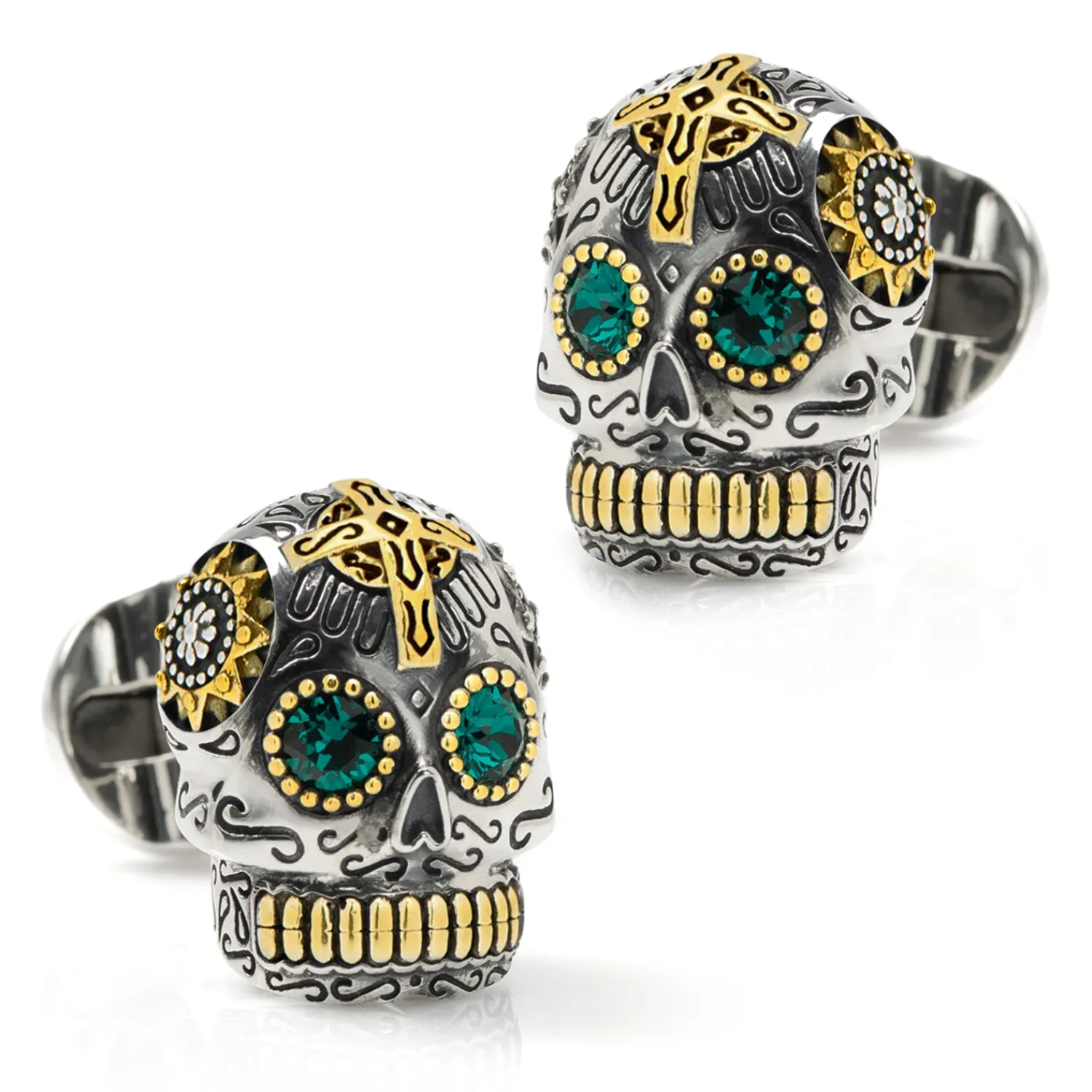 Cheap Sterling Silver and Gold Day of the Dead Skull Cufflinks Luxury Cufflinks | Hobbies & Interests Cufflinks
