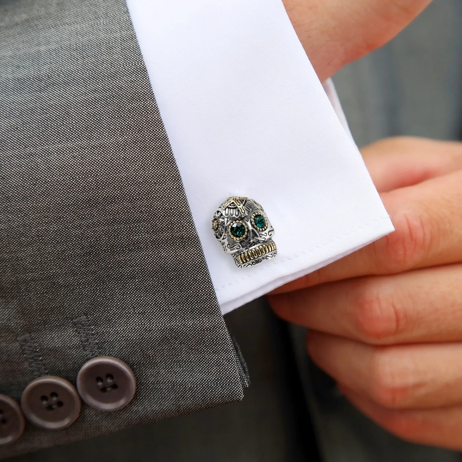 Cheap Sterling Silver and Gold Day of the Dead Skull Cufflinks Luxury Cufflinks | Hobbies & Interests Cufflinks