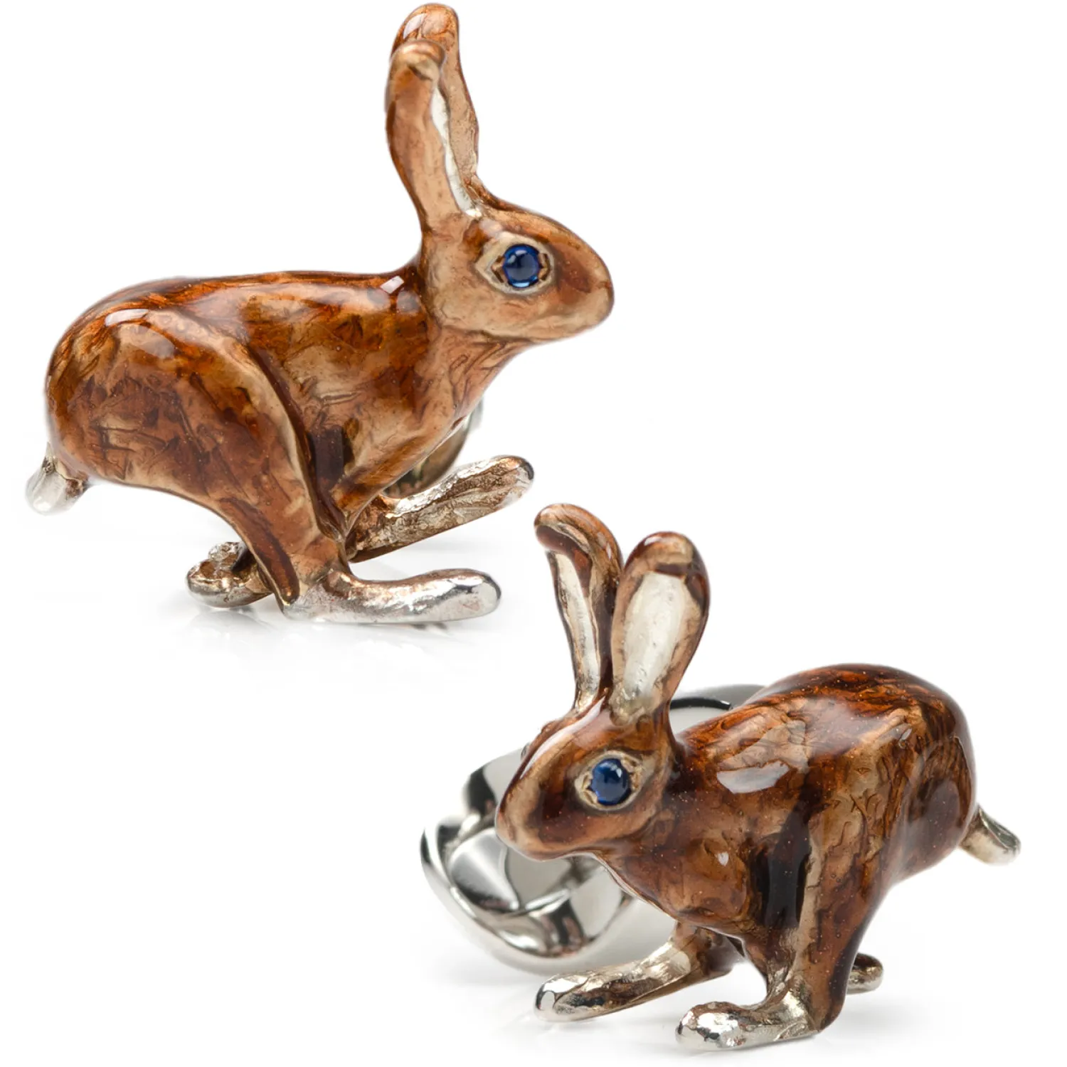 Best Sale Sterling Silver Brown Hare Cufflinks with Sapphire Eyes Luxury Cufflinks | Hobbies & Interests Cufflinks