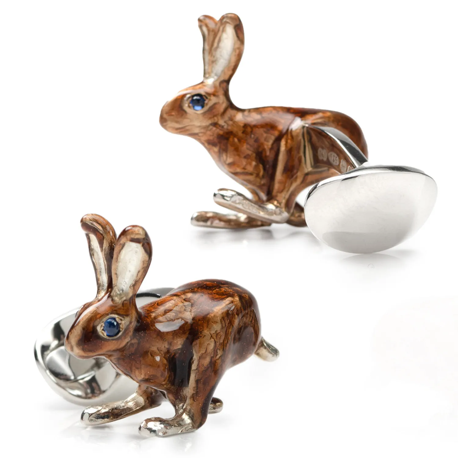 Best Sale Sterling Silver Brown Hare Cufflinks with Sapphire Eyes Luxury Cufflinks | Hobbies & Interests Cufflinks