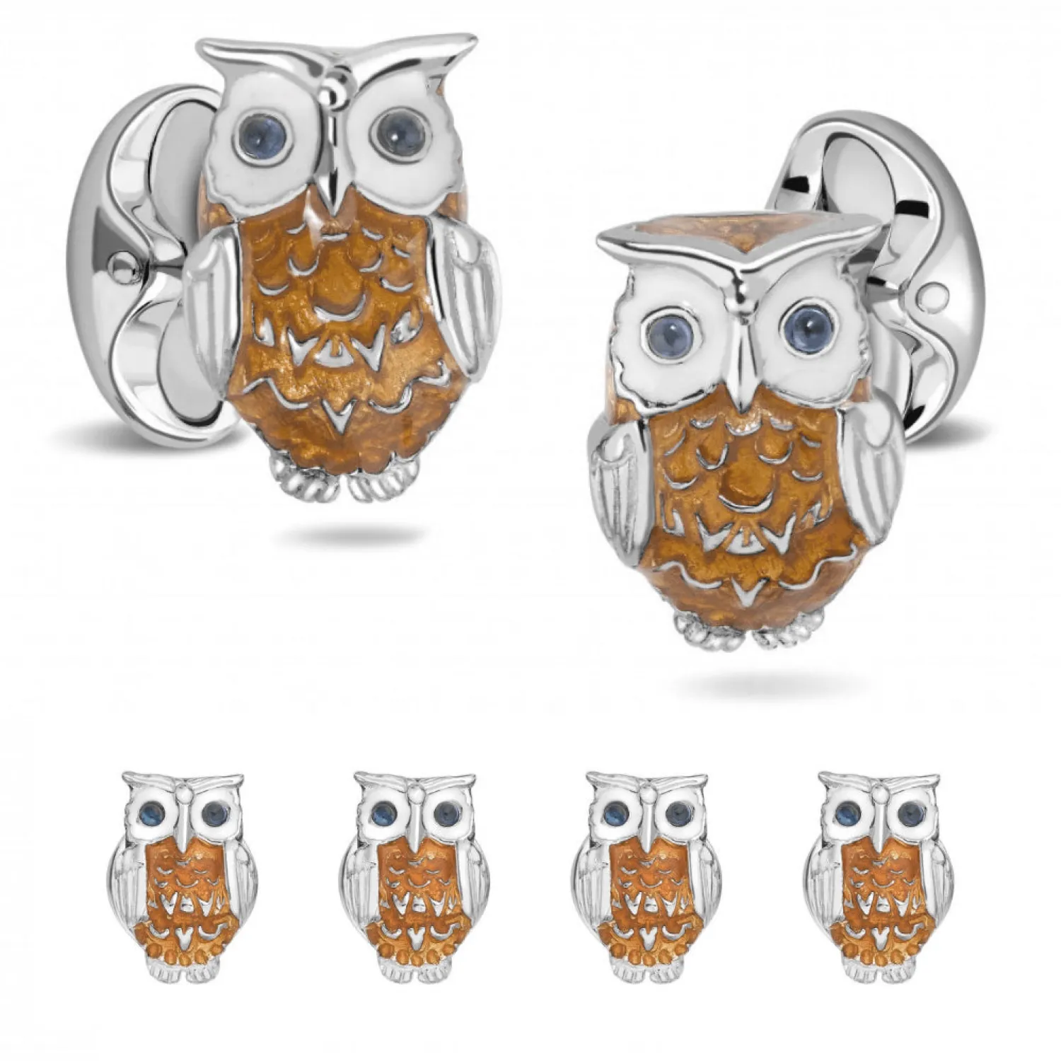 Online Sterling Silver Brown Owl Enamel Cufflinks and Stud Set Luxury Cufflinks | Hobbies & Interests Cufflinks