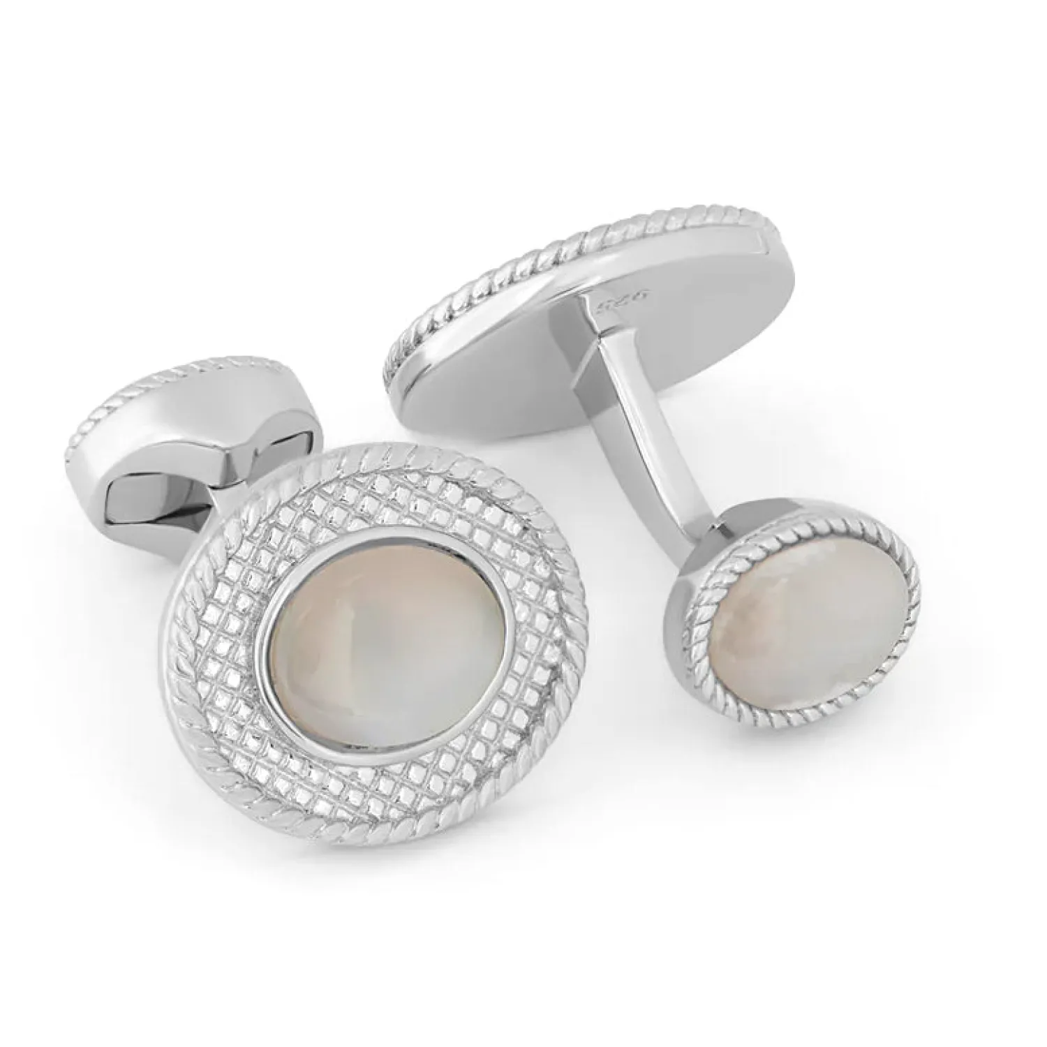 New Sterling silver Cable Oval cufflinks with moonstone Luxury Cufflinks | Hobbies & Interests Cufflinks