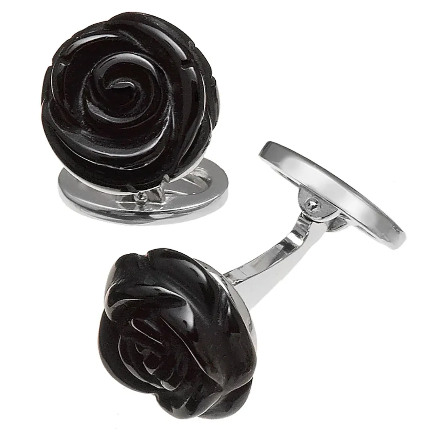 Discount Sterling Silver Carved Rose Black Onyx Cufflinks Luxury Cufflinks | Hobbies & Interests Cufflinks