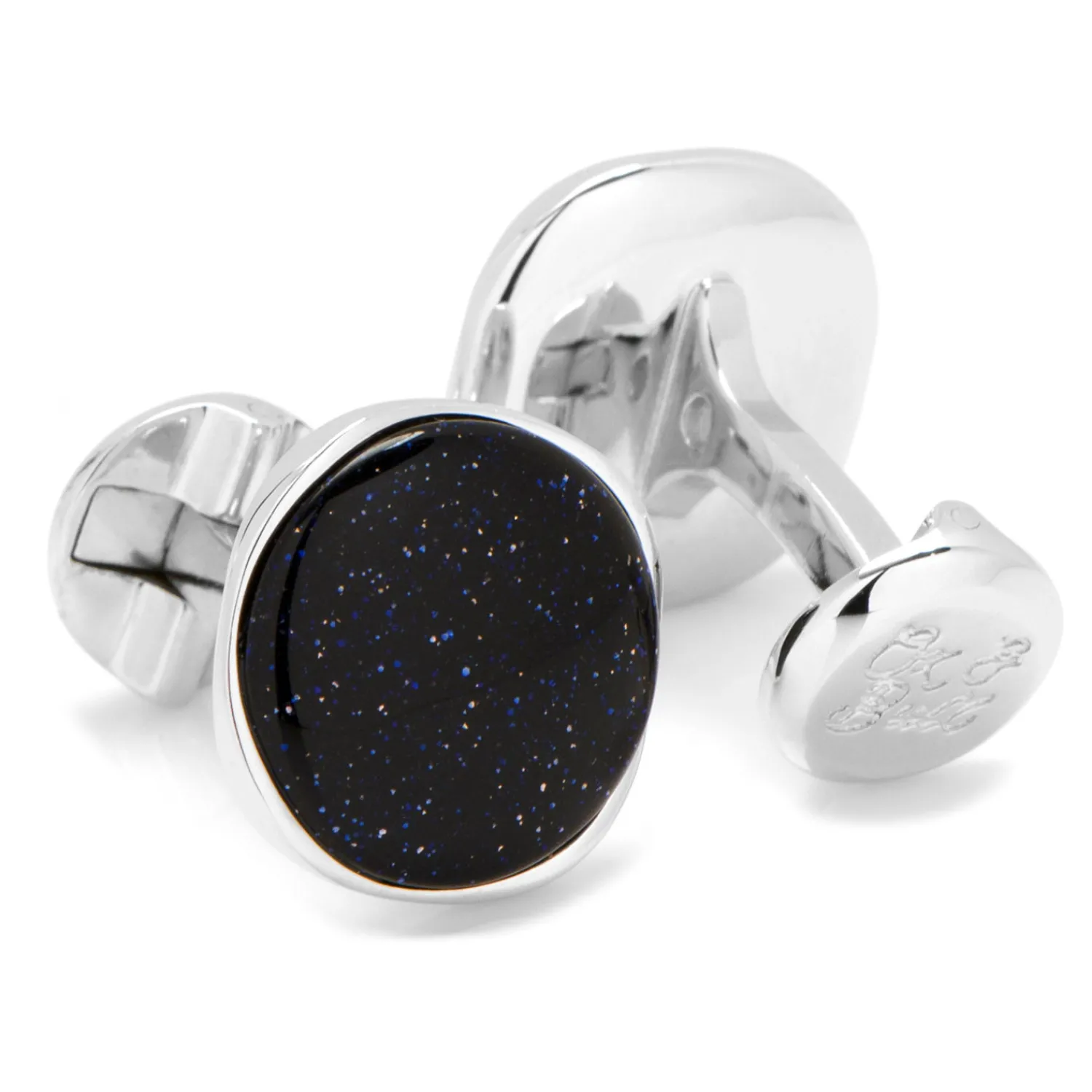 Clearance Sterling Silver Classic Round Blue Goldstone Cufflinks Luxury Cufflinks | Hobbies & Interests Cufflinks