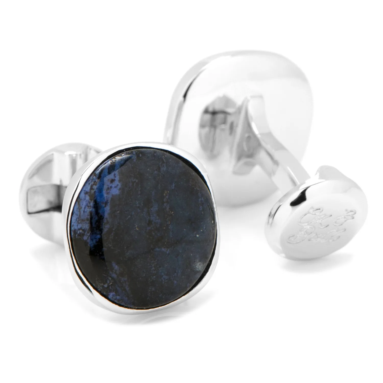 Discount Sterling Silver Classic Round Blue Marble Cufflinks Luxury Cufflinks | Designer Cufflinks