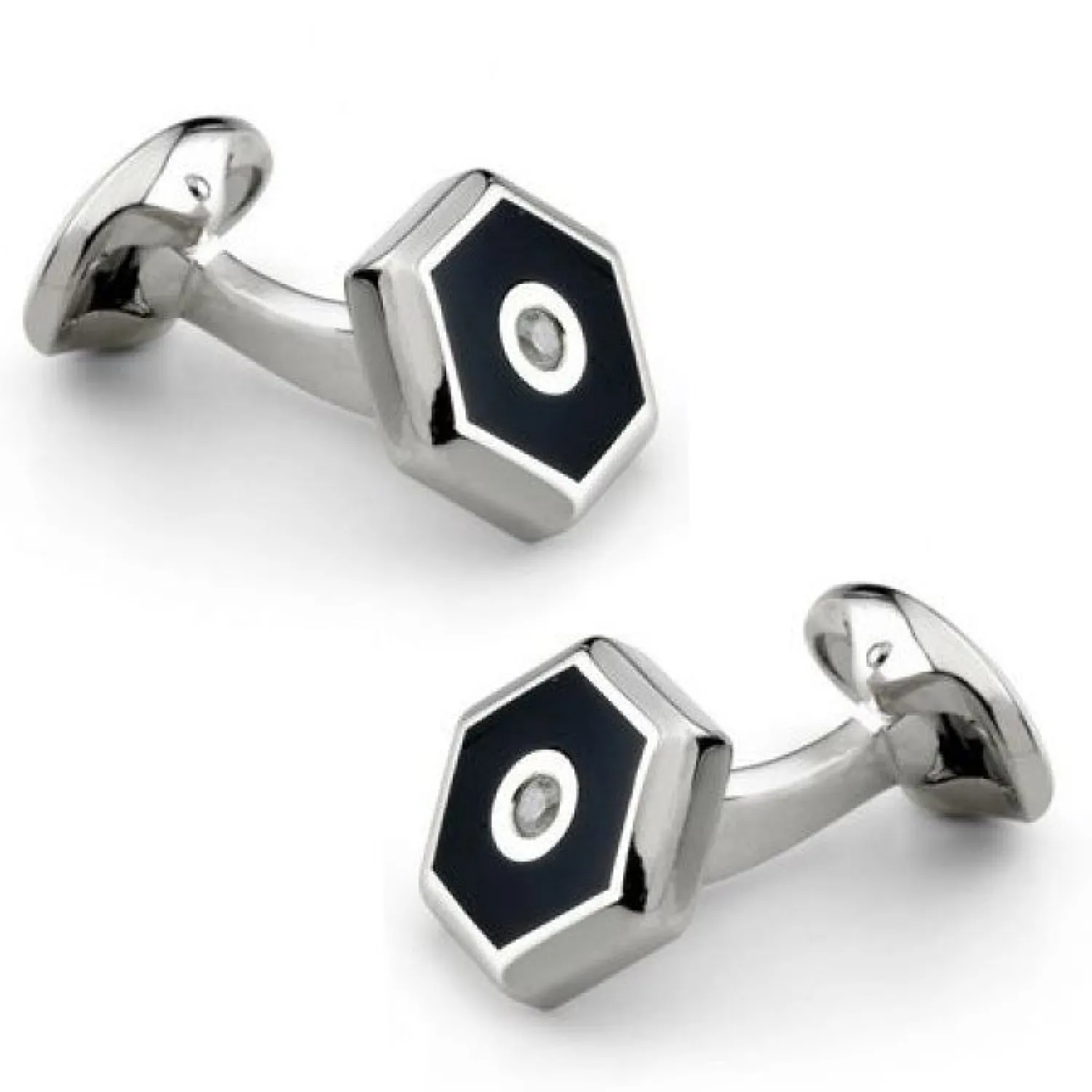 Clearance Sterling Silver Hexagonal Cufflinks with Onyx and Diamond Luxury Cufflinks | Hobbies & Interests Cufflinks