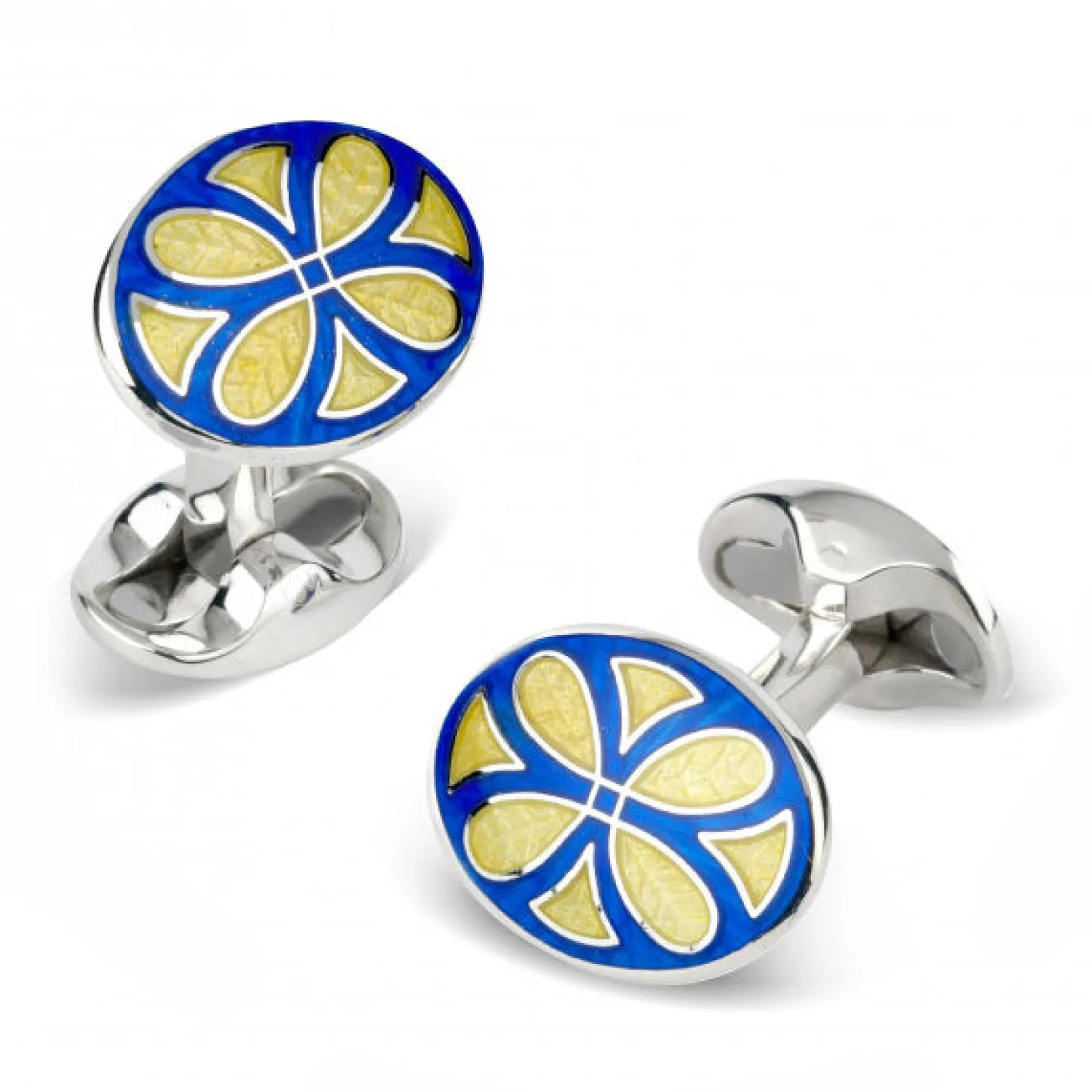 Shop Sterling Silver Royal Blue & Bright Yellow Fancy Pattern Enamel Cufflinks Luxury Cufflinks | Hobbies & Interests Cufflinks