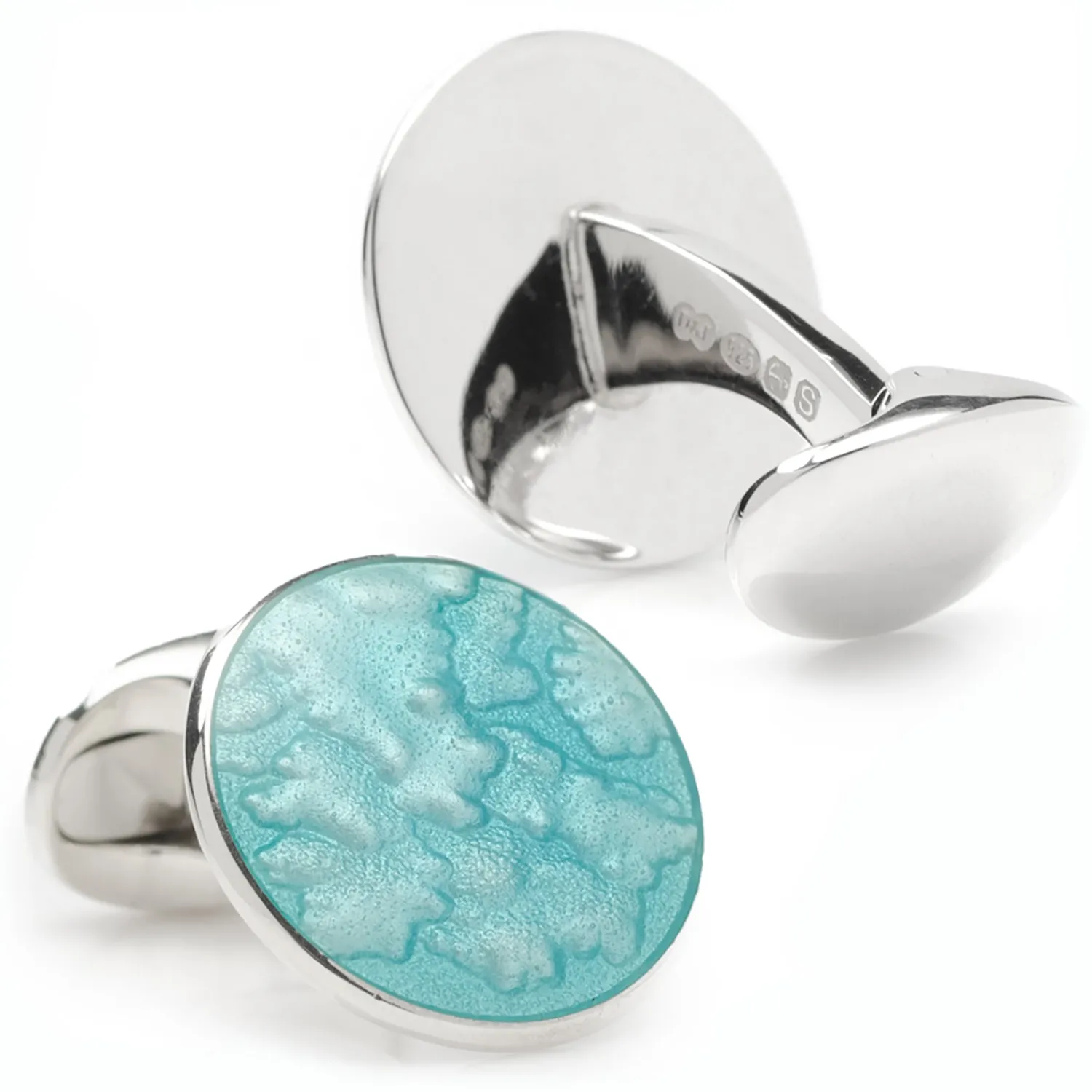 Online Sterling Silver Summer Haze Enamel Cufflinks in Turquoise Luxury Cufflinks | Hobbies & Interests Cufflinks