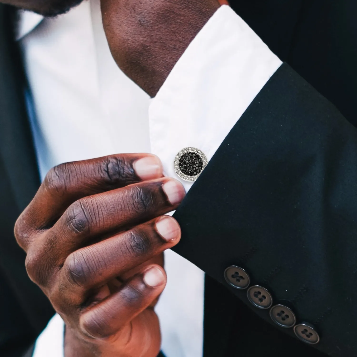 Hot VDP White & Black Pave Crystals Cufflinks Luxury Cufflinks | Hobbies & Interests Cufflinks