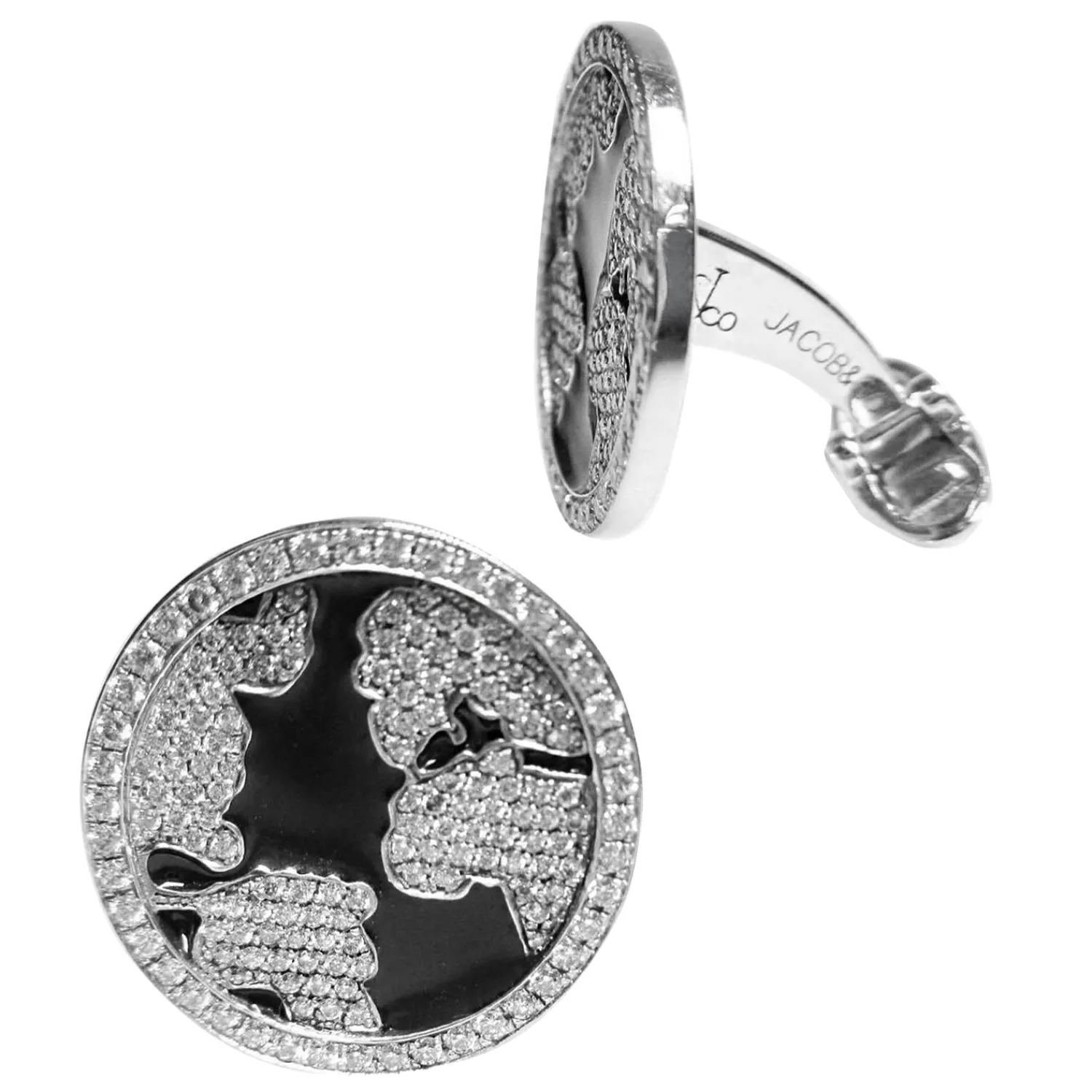 New World Map Cufflinks with White Diamonds Luxury Cufflinks | Hobbies & Interests Cufflinks